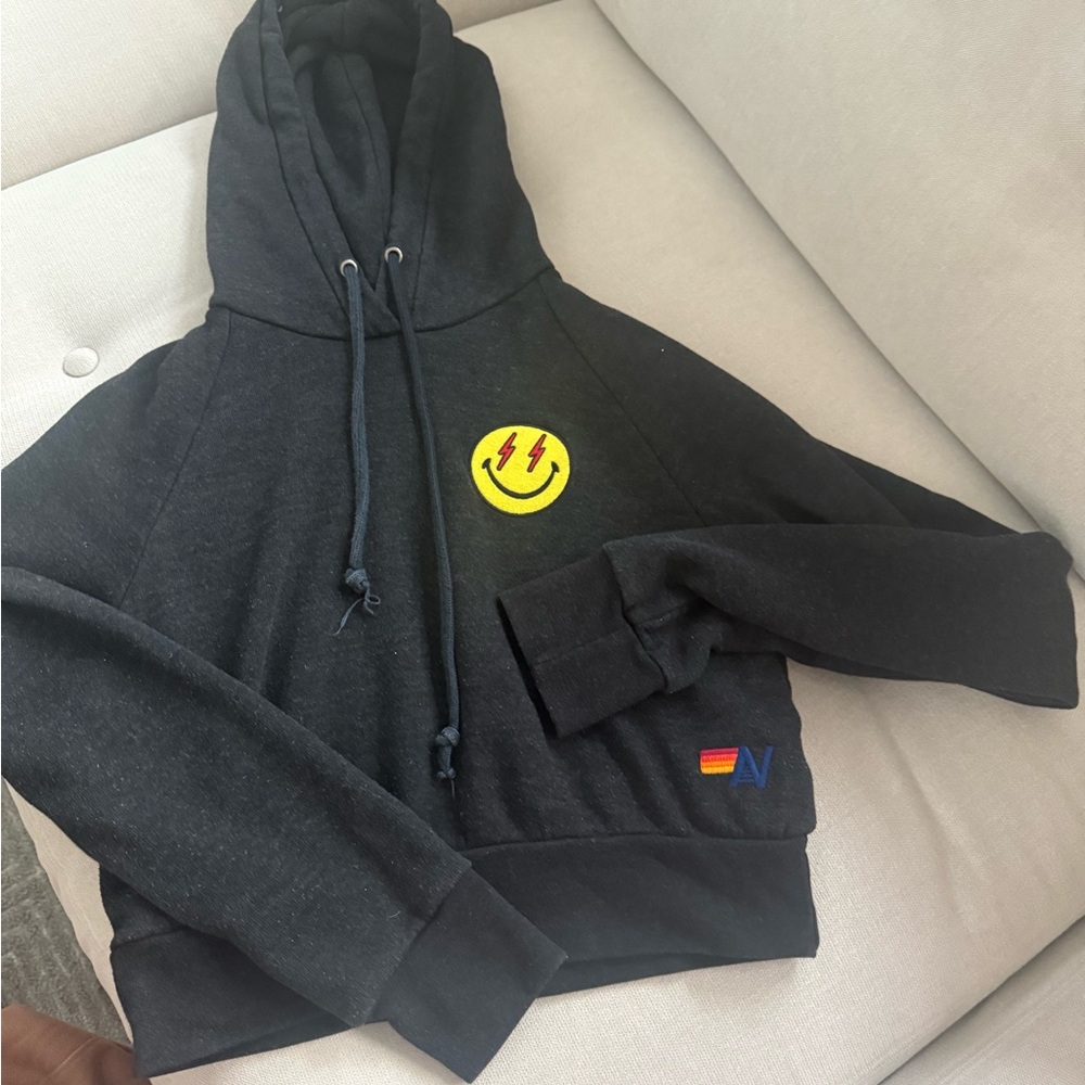 Aviator Nation Black Hoodie with Yellow Smiley